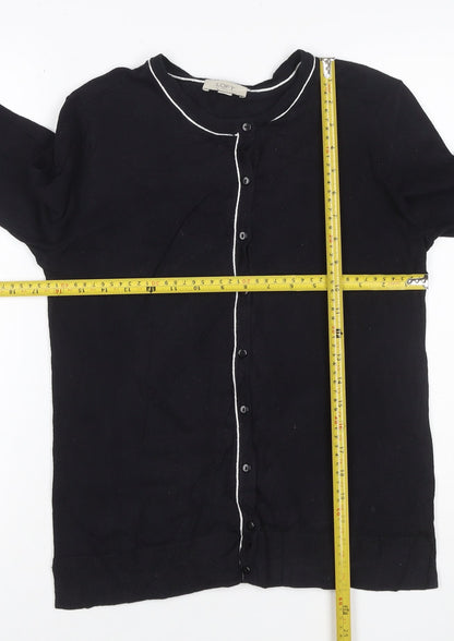 LOFT Women’s Black White Trim Cotton Button Cardigan Size S