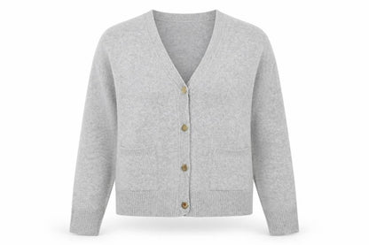 Marks and Spencer Women Grey M V-Neck Button Pocket Knit Cardigan
