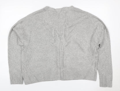 Marks and Spencer Women Grey M V-Neck Button Pocket Knit Cardigan