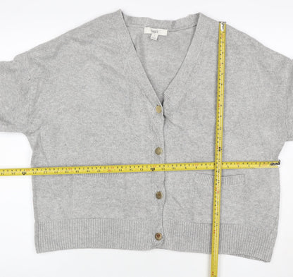 Marks and Spencer Women Grey M V-Neck Button Pocket Knit Cardigan