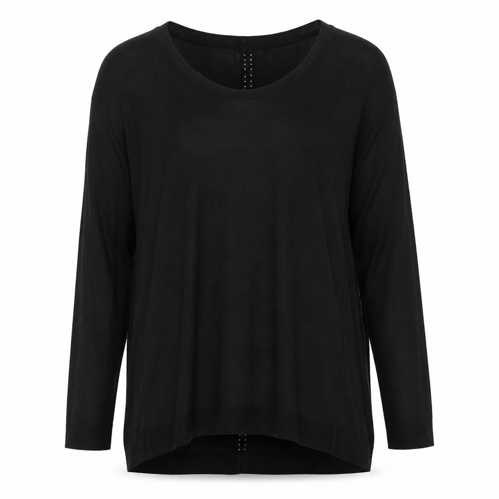 H&M Women Black M V-Neck Long Sleeve Rhinestone Knit Tunic Jumper