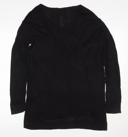 H&M Women Black M V-Neck Long Sleeve Rhinestone Knit Tunic Jumper