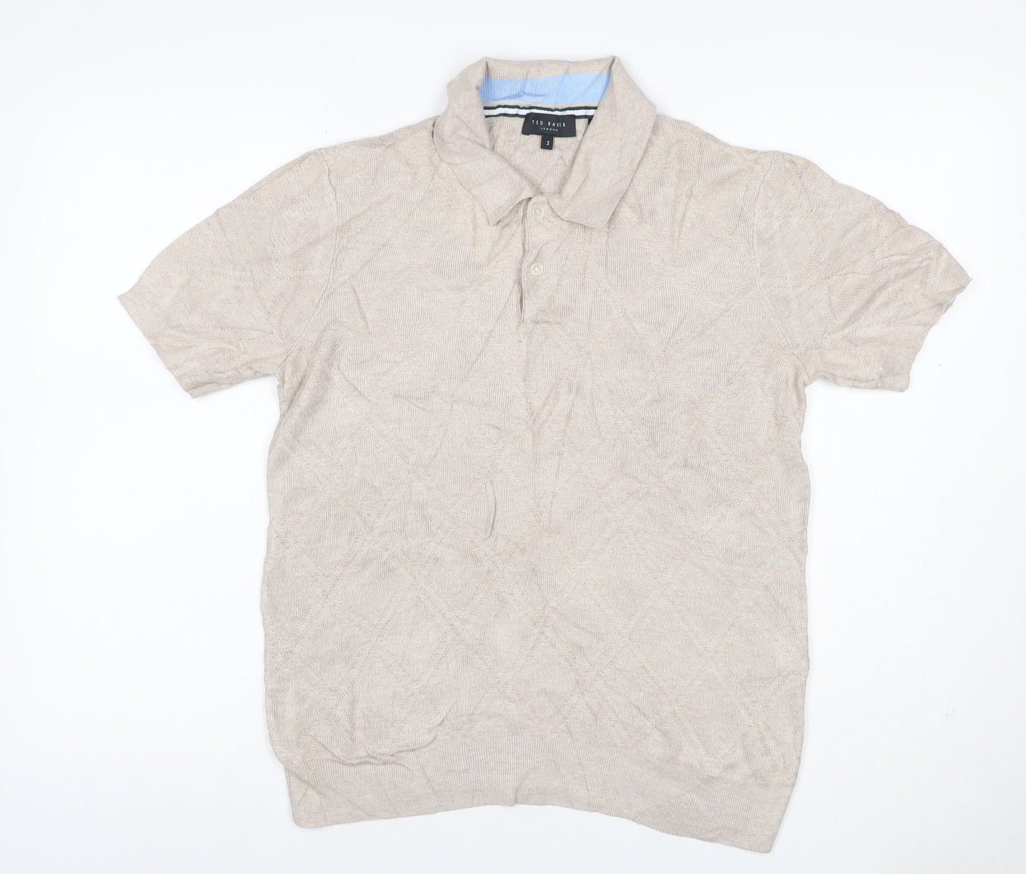 Ted Baker Men's Beige Size S Textured Knit Short Sleeve Polo Shirt