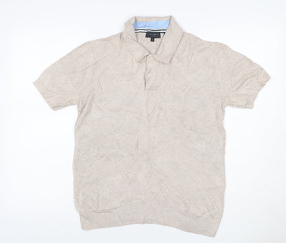 Ted Baker Men's Beige Size S Textured Knit Short Sleeve Polo Shirt
