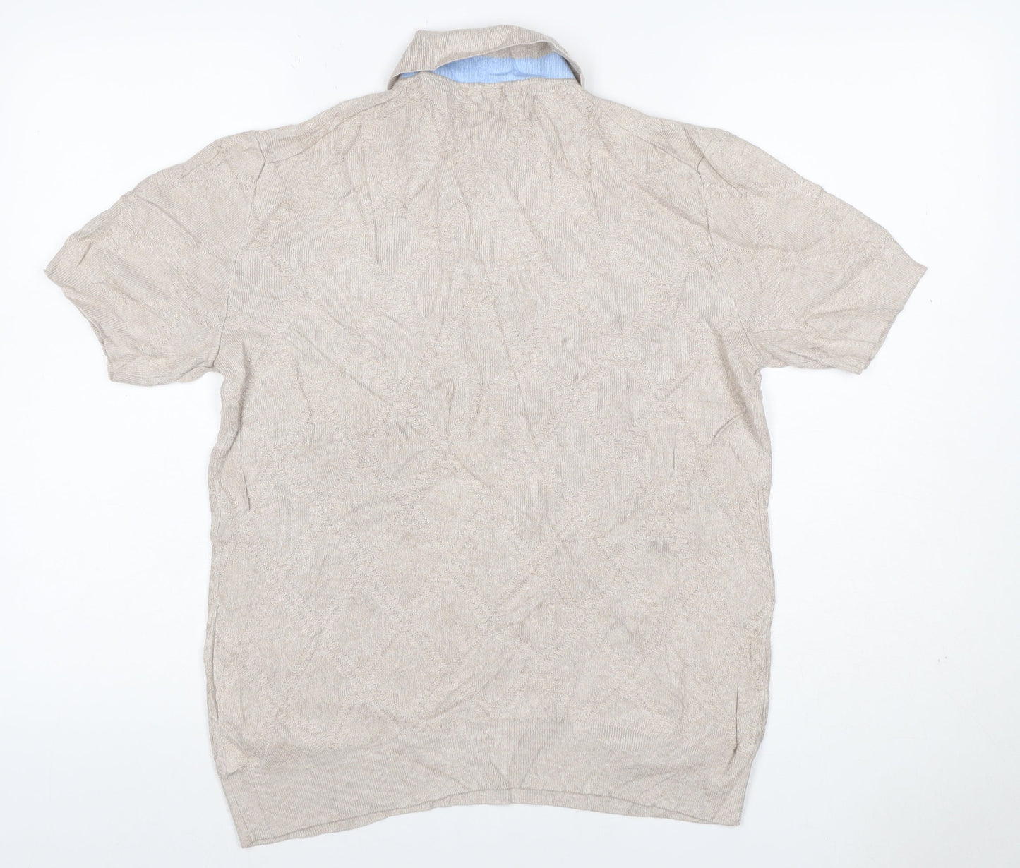 Ted Baker Men's Beige Size S Textured Knit Short Sleeve Polo Shirt