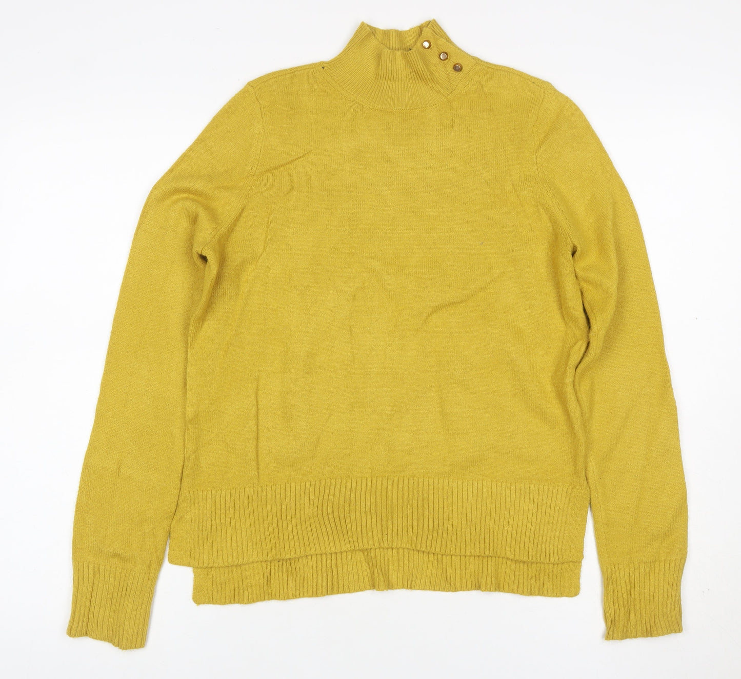 Oasis Women Yellow XS High Neck Button Knit Jumper Long Sleeve