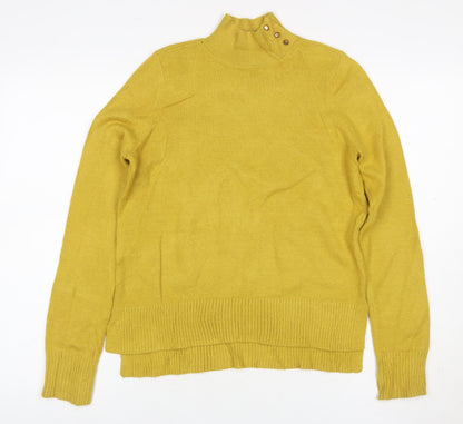 Oasis Women Yellow XS High Neck Button Knit Jumper Long Sleeve