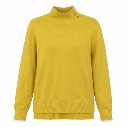 Oasis Women Yellow XS High Neck Button Knit Jumper Long Sleeve