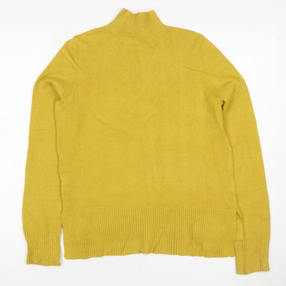 Oasis Women Yellow XS High Neck Button Knit Jumper Long Sleeve