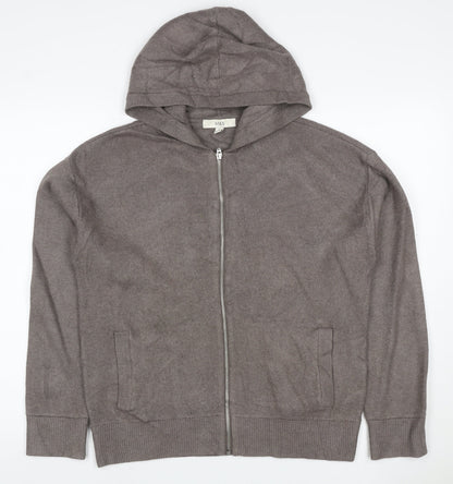 Marks and Spencer Men's Grey M Full Zip Hooded Knit Cotton Blend Hoodie