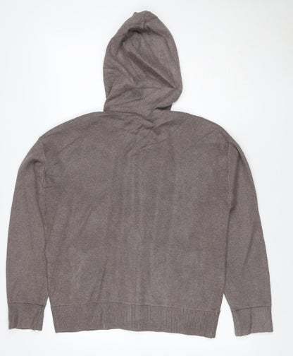 Marks and Spencer Men's Grey M Full Zip Hooded Knit Cotton Blend Hoodie