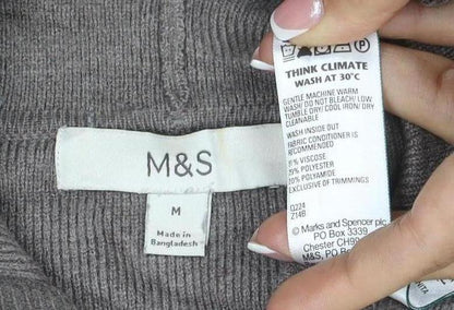 Marks and Spencer Men's Grey M Full Zip Hooded Knit Cotton Blend Hoodie