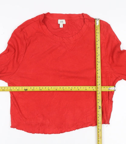 River Island Women Red UK 14 Cropped Ribbed Bell Sleeve Jersey Top