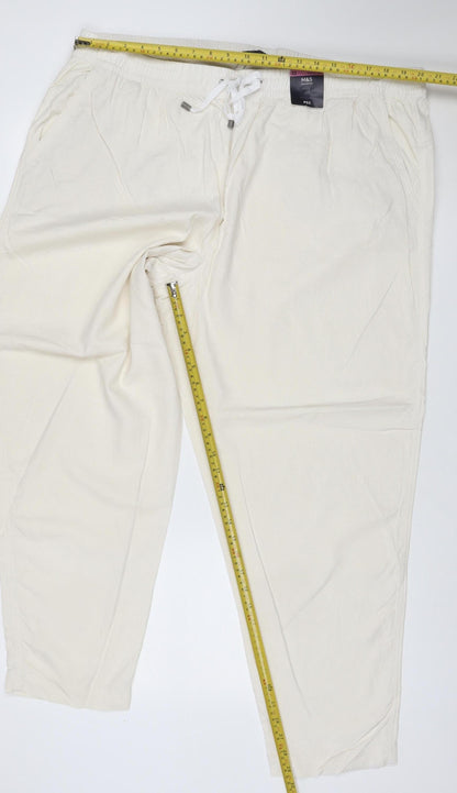 Marks & Spencer Women Ivory Size 22 Regular Cotton Drawstring Joggers