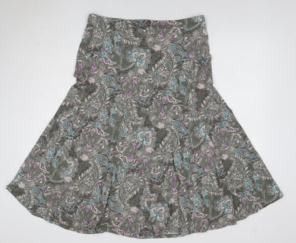 M&S Women Green Paisley Midi Flare Skirt UK 14 Stretch