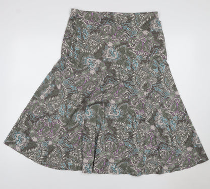 M&S Women Green Paisley Midi Flare Skirt UK 14 Stretch
