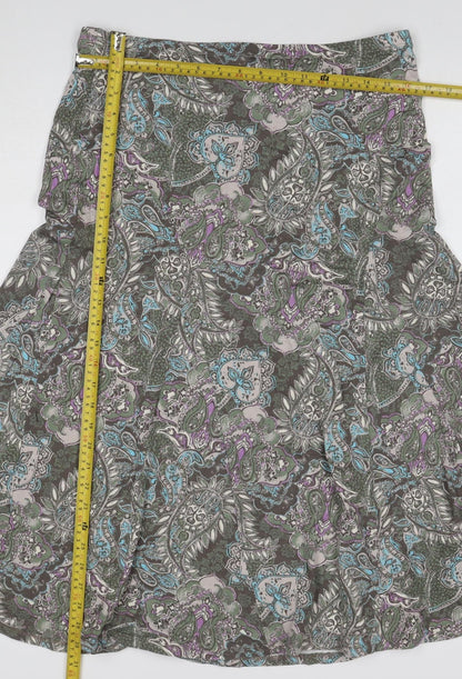 M&S Women Green Paisley Midi Flare Skirt UK 14 Stretch