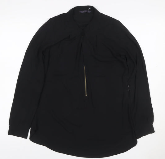 Marks & Spencer Women Black UK 8 High Neck Zip Long Sleeve Blouse