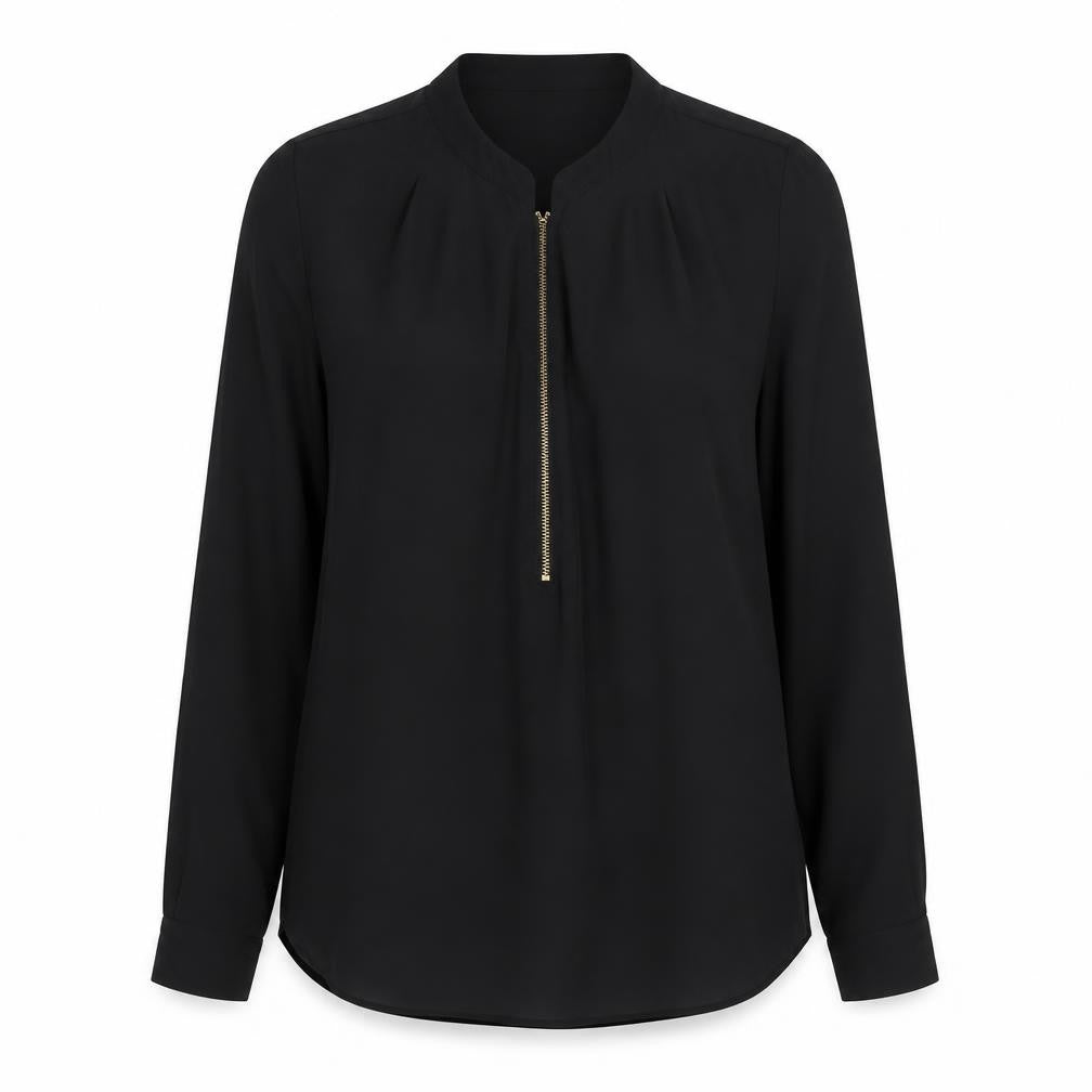 Marks & Spencer Women Black UK 8 High Neck Zip Long Sleeve Blouse