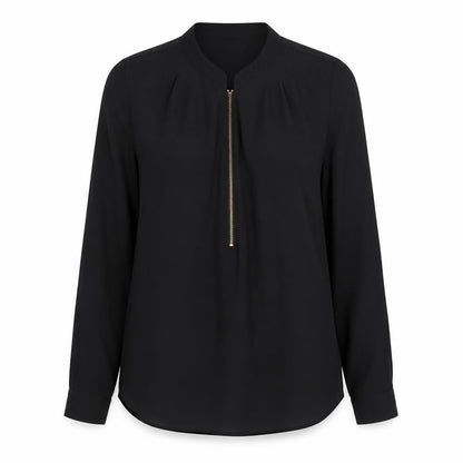 Marks & Spencer Women Black UK 8 High Neck Zip Long Sleeve Blouse