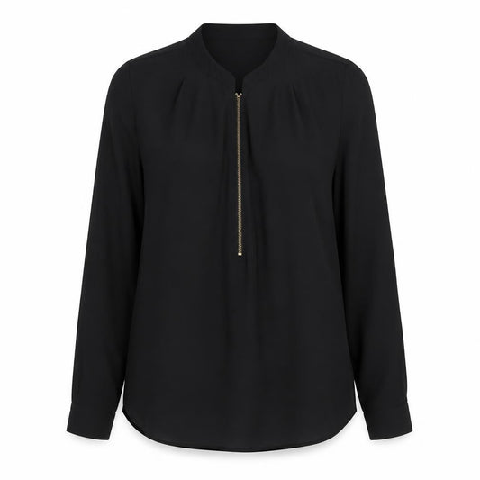 Marks & Spencer Women Black UK 8 High Neck Zip Long Sleeve Blouse