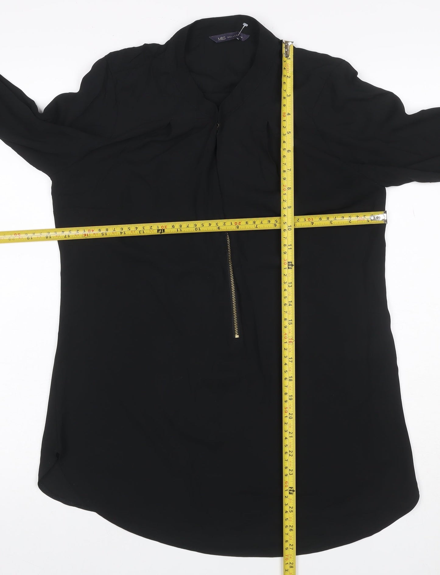 Marks and Spencer Women Black UK 8 High Neck Zip Long Sleeve Blouse