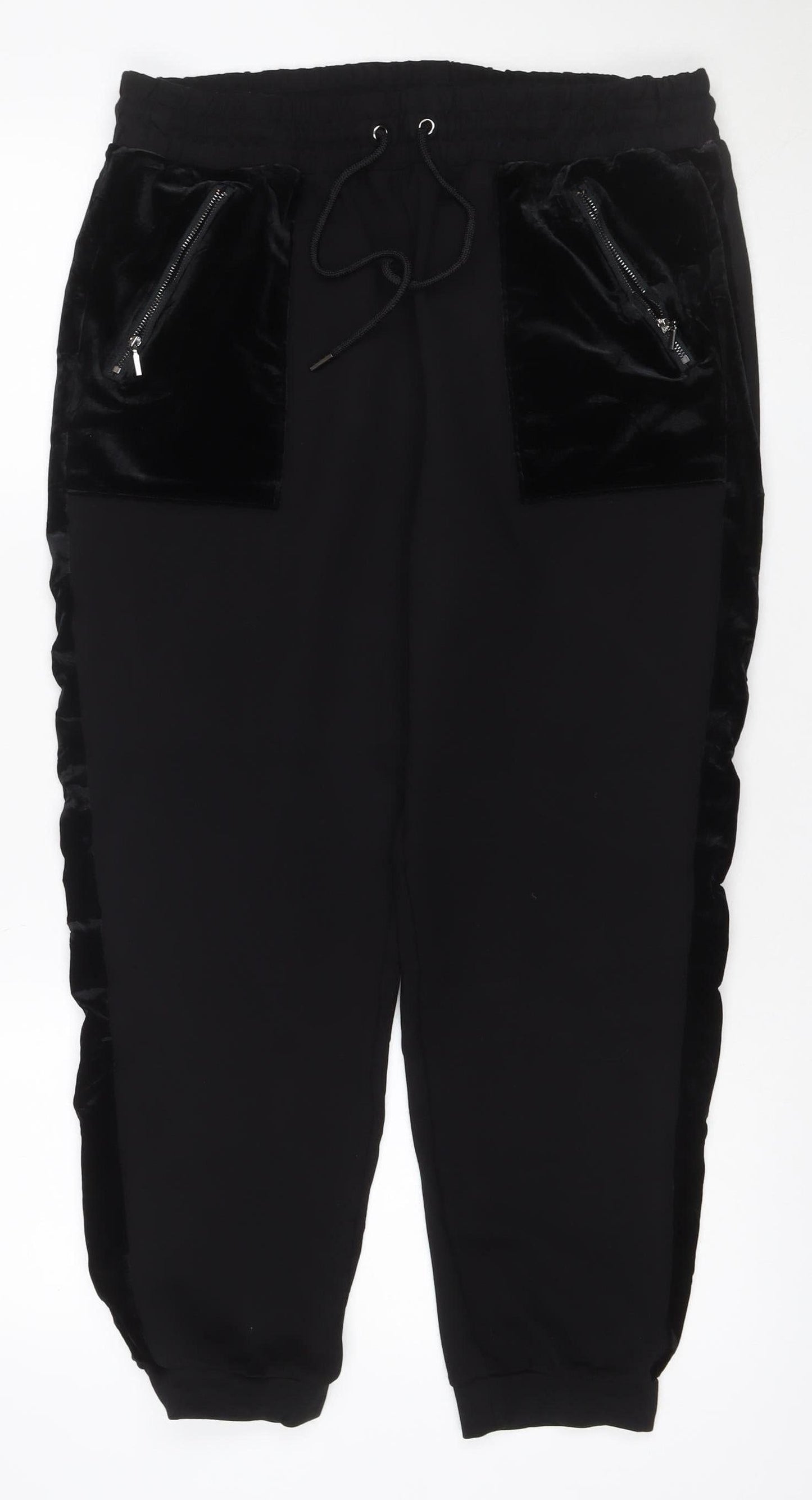 M&S Women’s Black UK 16 Regular Velvet Pocket Jogger Trousers