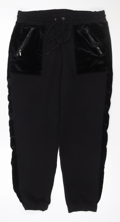 M&S Women’s Black UK 16 Regular Velvet Pocket Jogger Trousers