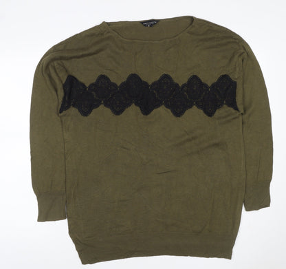 Dorothy Perkins Women Green Lace Trim Cotton Jumper UK 14 Long Sleeve