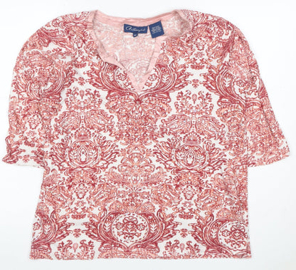 Artescape Women Pink M Paisley Sequin V-Neck Cotton Jersey T-Shirt