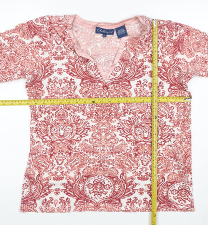 Artescape Women Pink M Paisley Sequin V-Neck Cotton Jersey T-Shirt