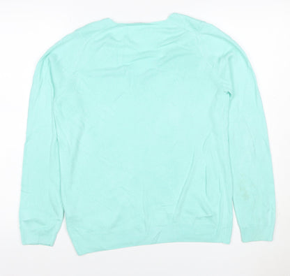 Marks and Spencer Women Green UK 12 V-Neck Acrylic Knit Jumper