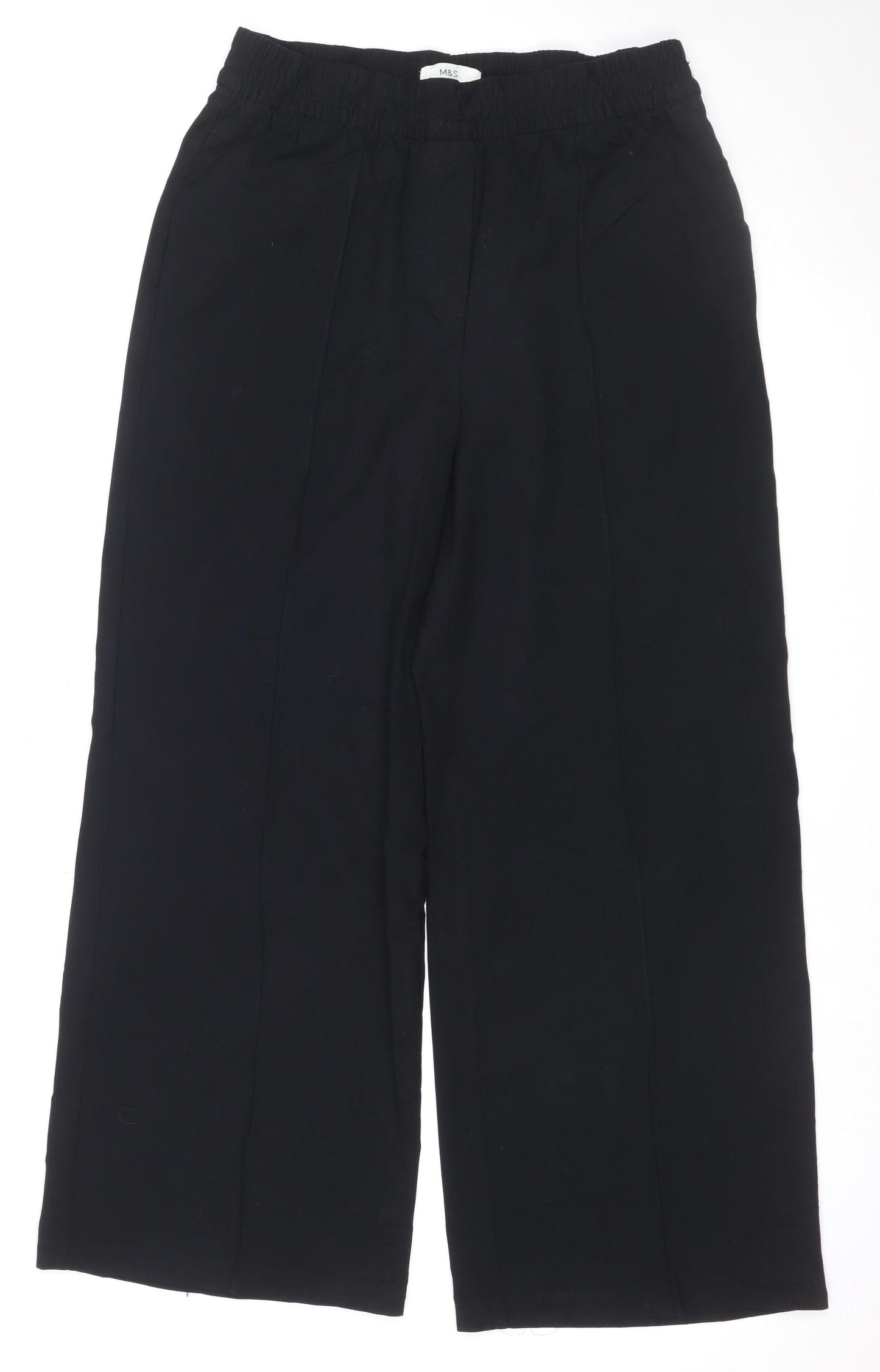 Marks and Spencer Women Black UK 12 Regular Wide-Leg Elastic Waist Trousers