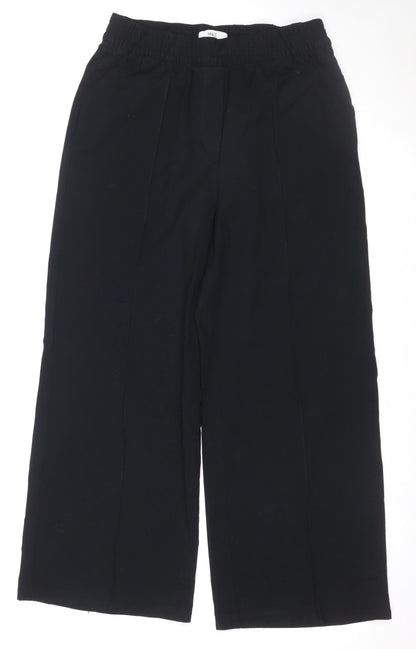 Marks and Spencer Women Black UK 12 Regular Wide-Leg Elastic Waist Trousers