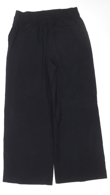 Marks and Spencer Women Black UK 12 Regular Wide-Leg Elastic Waist Trousers
