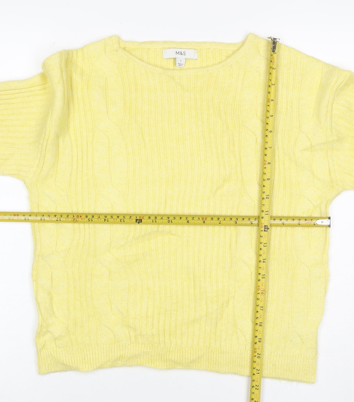 Marks and Spencer Women Yellow S Cable Knit Cashmere Blend Jumper
