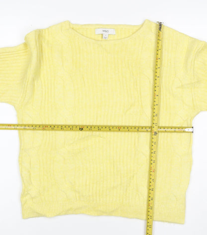 Marks and Spencer Women Yellow S Cable Knit Cashmere Blend Jumper