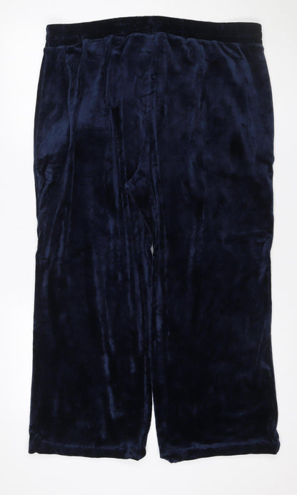 Marks & Spencer Women Blue UK 18 Short Velour Track Pants Drawstring