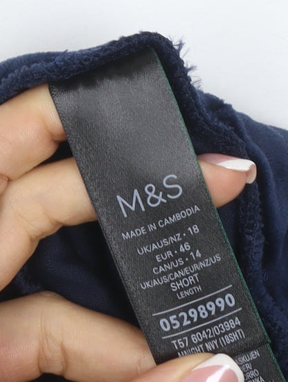 Marks & Spencer Women Blue UK 18 Short Velour Track Pants Drawstring