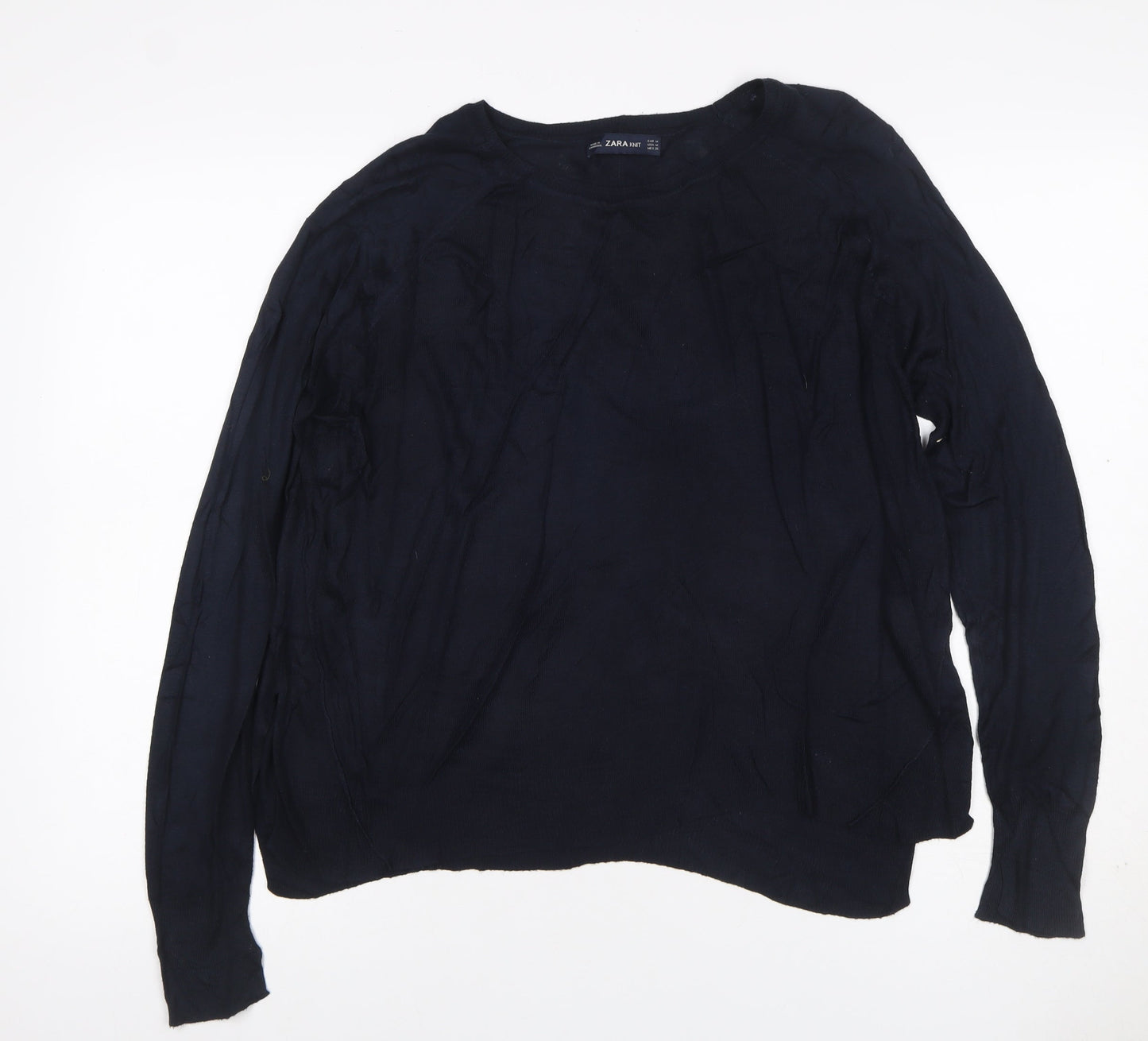 Zara Women’s Blue UK 12 Crew Neck Fine Knit Pullover Jumper