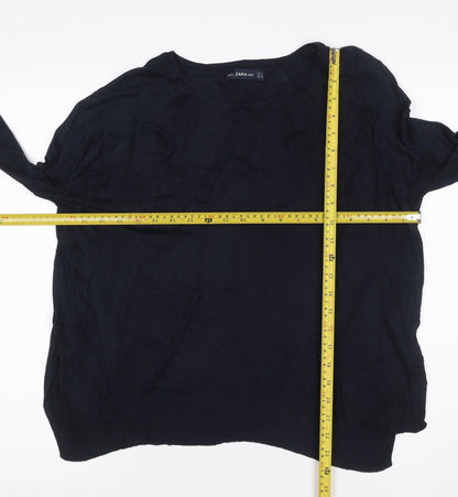 Zara Women’s Blue UK 12 Crew Neck Fine Knit Pullover Jumper