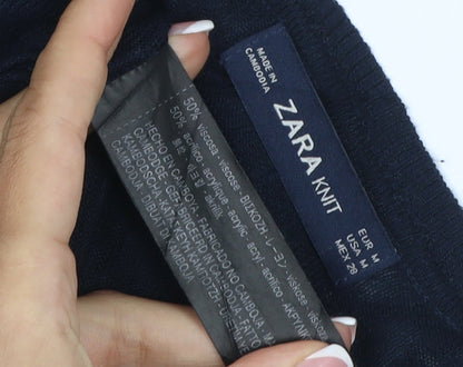 Zara Women’s Blue UK 12 Crew Neck Fine Knit Pullover Jumper