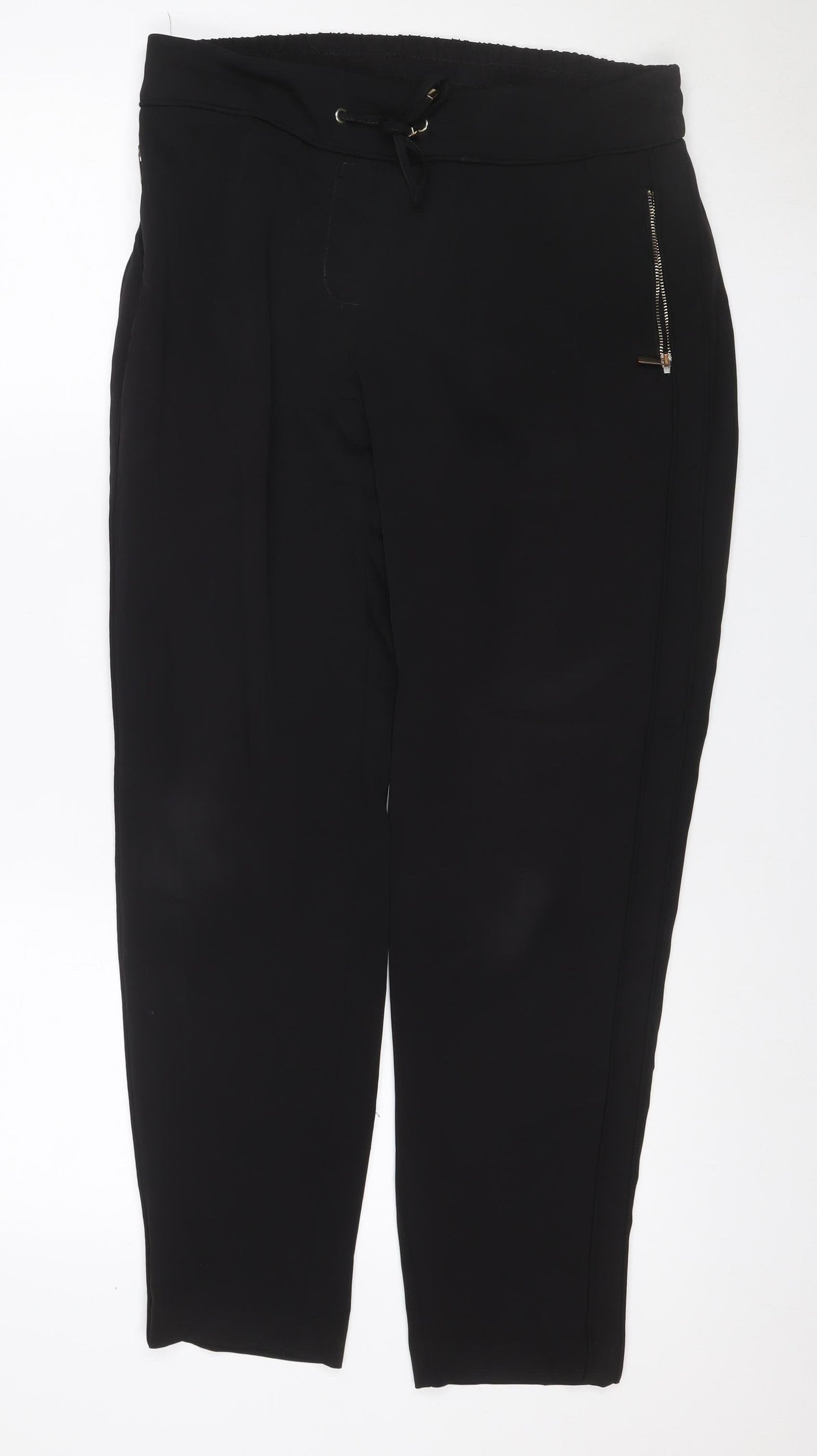 Wallis Women’s Black UK 10 Tapered Jogger Trousers Drawstring Zip Detail