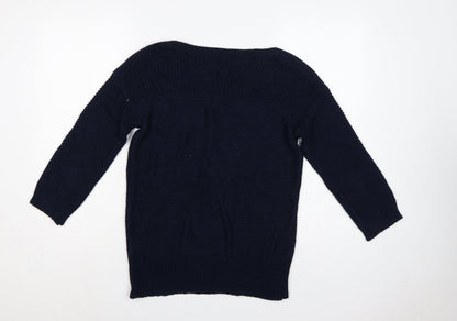 Wallis Women’s Navy Blue S Boat Neck Raglan Knit Pullover Jumper