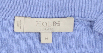 Hobbs Women Blue Merino Wool Ribbed Collared V-Neck Jumper M