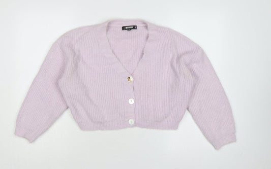 Missguided Women Pink UK 8 V-Neck Button Knit Cardigan