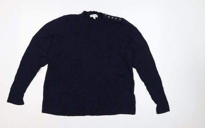 Per Una Women’s Blue UK 18 Rib Knit Button Shoulder Jumper