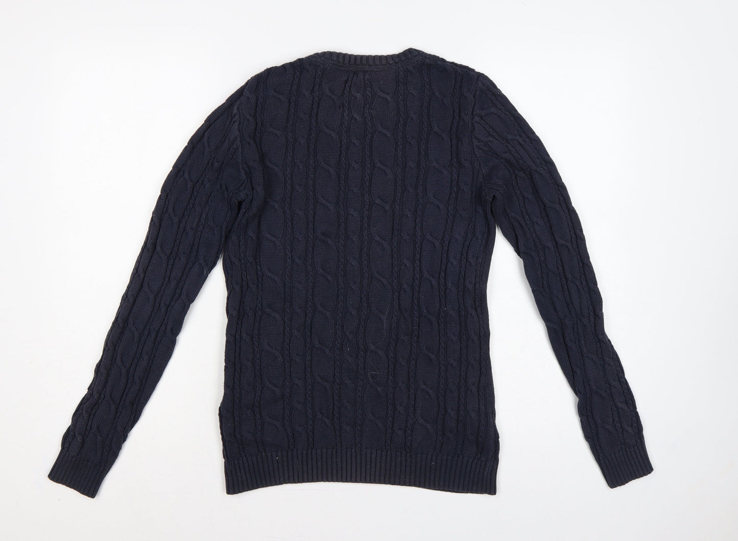 Musto Women’s Blue UK 12 Cable-Knit Cotton Crew Neck Pullover Jumper