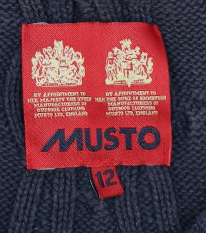 Musto Women’s Blue UK 12 Cable-Knit Cotton Crew Neck Pullover Jumper