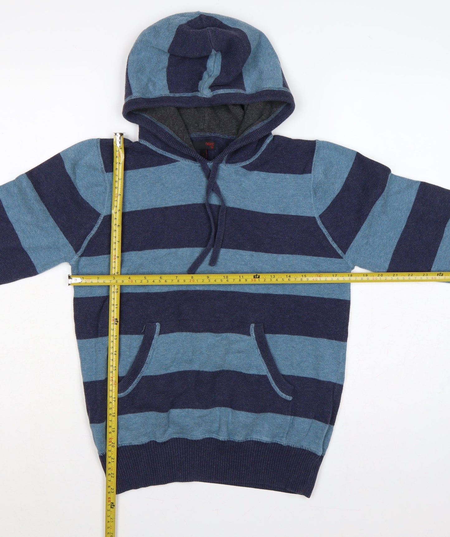 Next Men’s Blue Striped Hooded Pullover Jumper S Cotton Knit
